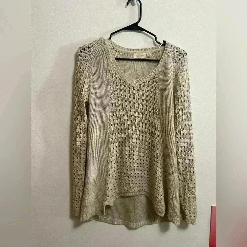 RD Style - Cropped Cream Waffle Knit Pullover Sweater - SIZE M